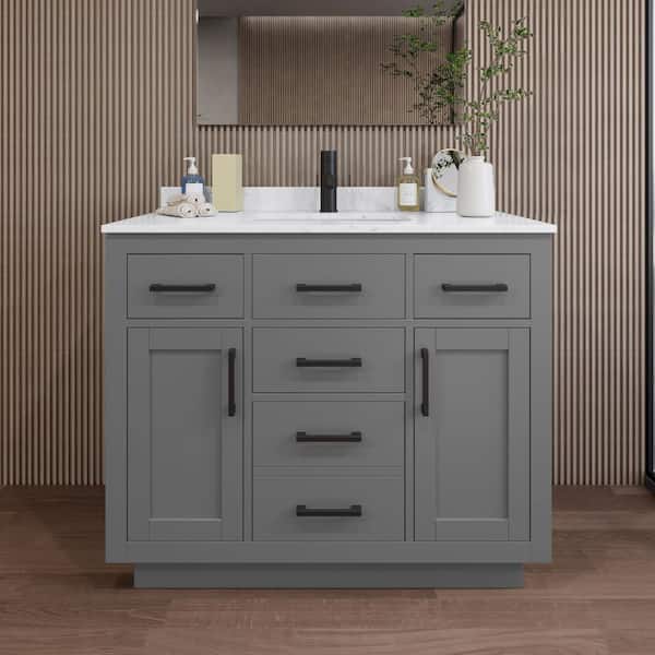 Wyndham Collection Beckett TK 42 in. W x 22 in. D x 35 in. H Single Bath Vanity in Dark Gray with Carrara Cultured Marble Top