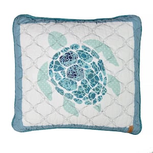 Summer Surf Sea Turtle Blue Polyester 16" x 16" Decorative Throw Pillow