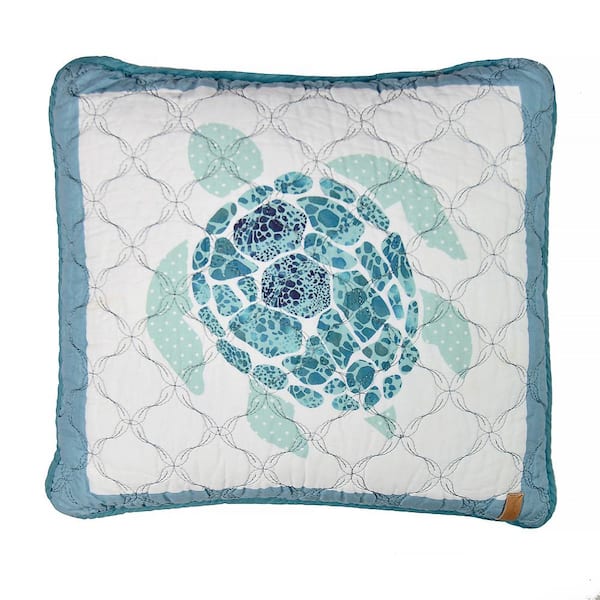 DONNA SHARP Summer Surf Sea Turtle Blue Polyester 16" x 16" Decorative Throw Pillow