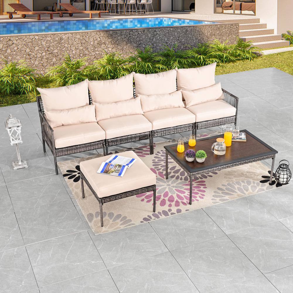 Patio Festival 6Piece Wicker Outdoor Conversation Set with Beige