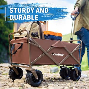 7 cu. ft. Outdoor Metal Brown Collapsible Camper Garden Cart with Non-Slip Wheels and Adjustable Handle