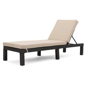 Puerta Dark Brown Faux Rattan Outdoor Patio Chaise Lounge with Beige Cushion