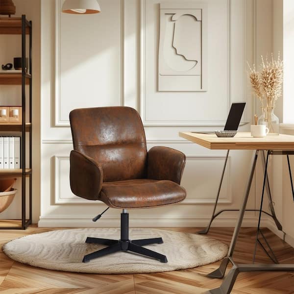 Homy Casa Thomasina Suede Modern Upholstered Swivel Office Chair Ergonomic Adjustable Height Task Chair in Coffee Brown with Arms