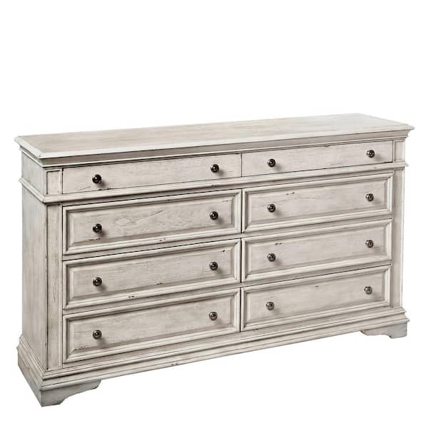 Steve Silver Highland Park 8-Drawer Rustic Ivory Dresser (66 in. Depth x 19 in. Width x 38 in. Height)