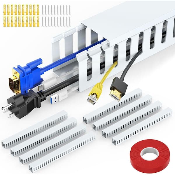 10.25 ft. White Open-Slot Wiring Raceway Cable Duct, 1.97 in. x 1.97 in. Cord Management Channel (8-Pack)