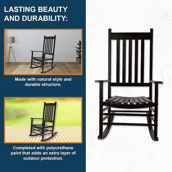 Shine Company Vermont Porch Rocker Black Wood Outdoor Rocking
