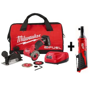 M12 FUEL 12-Volt 3 in. Lithium-Ion Brushless Cordless Cut Off Saw Kit W/ M12 3/8 in. Ratchet