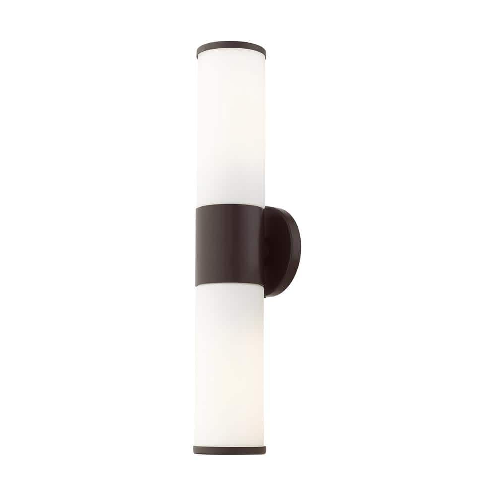 Bronze Opal Glass 2-Light Outdoor Vanity Sconce
