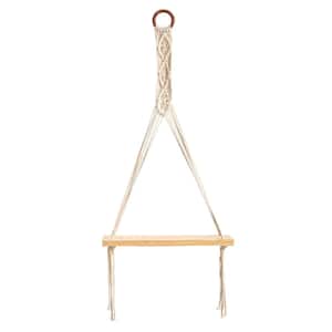 5 in. x 14 in. x 24 in. Cream Handmade Macrame and Wood Wall Hanging with Shelf