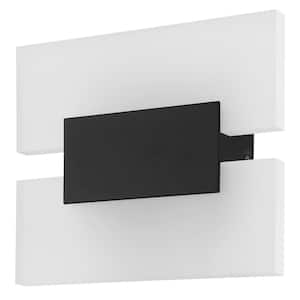 Metrass 2 Collection Matte Black Integrated LED Sconce with White Satin Glass
