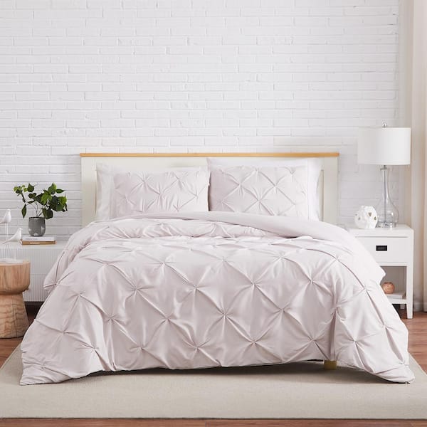 SOUTHSHORE FINE LINENS Pintuck 3-Piece Bone Microfiber King/California King Duvet Cover Set