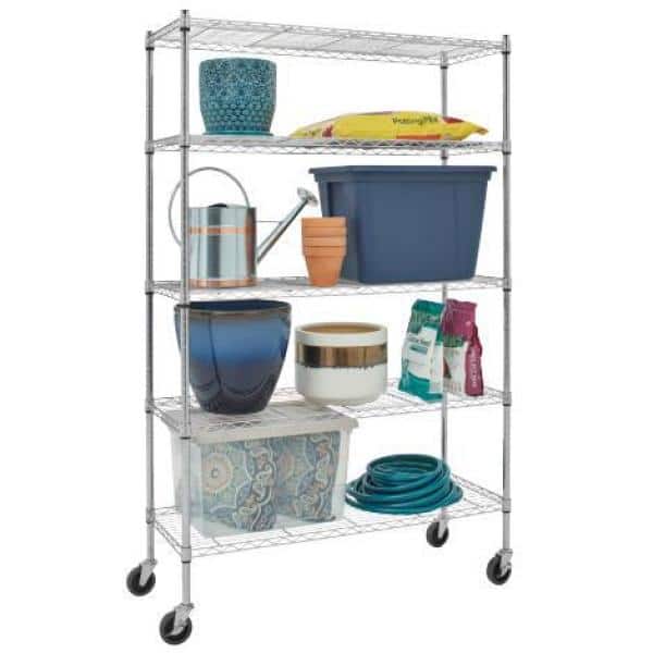 Hdx 48 In 5 Shelf Deco Wire With, Shelving On Casters