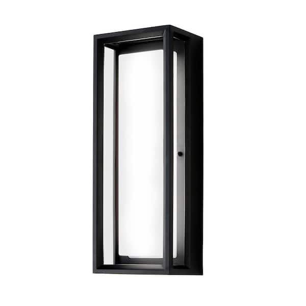 Rockwood 14.93 in. Black Modern Integrated LED Color Changing Outdoor Wall Light Sconce (1-Pack) Powered by Hubspace