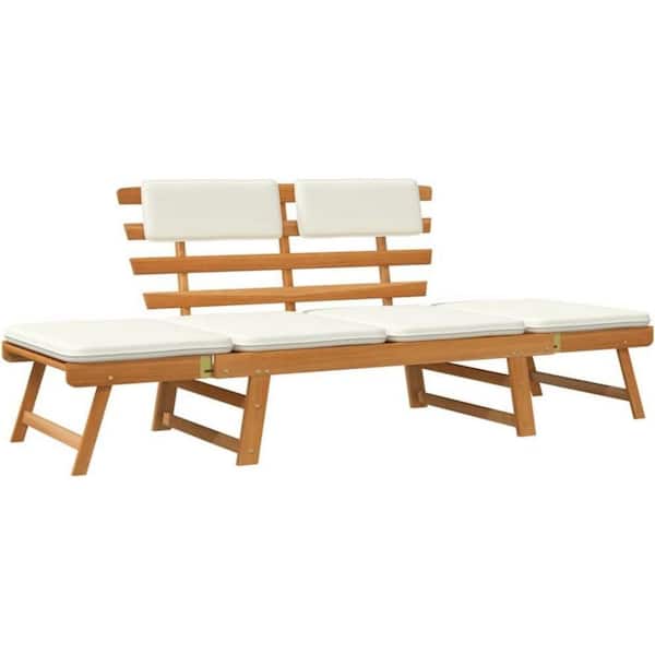 AOPSPS Patio Bench with Cushions 2-In-1 74.8 in. Solid Acacia Wood