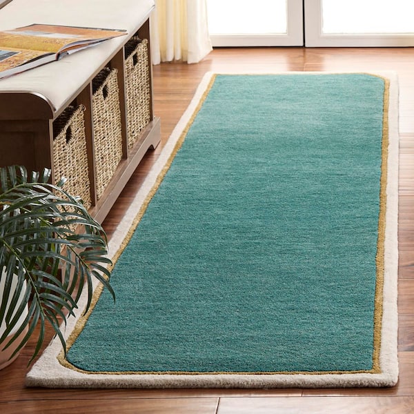 Fifth Avenue 2 ft. x 8 ft. Teal Minimalist Solid Border Runner Rug