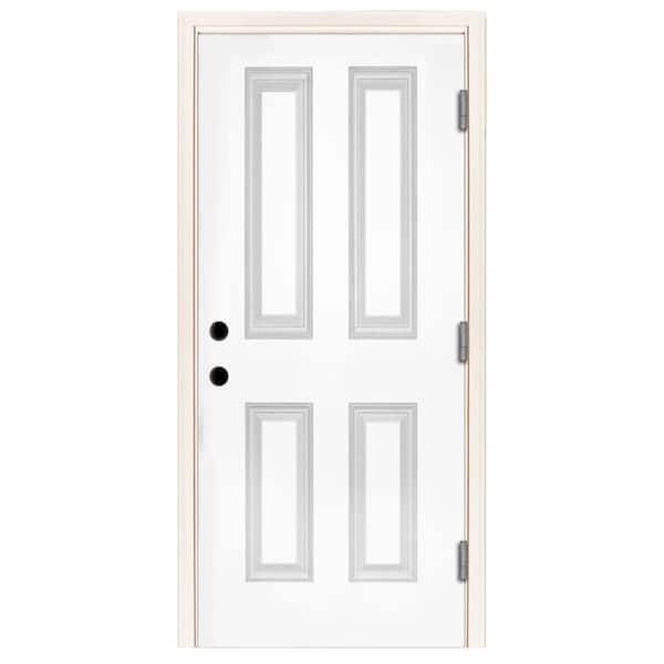 Steves & Sons 36 in. x 80 in. Element Series 4-Panel White Primed Steel Prehung Front Door