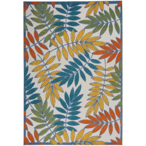 6' X 9' Green And Ivory Floral Indoor Outdoor Area Rug 6' X 9' Green And Ivory Floral Indoor Outdoor Area Rug