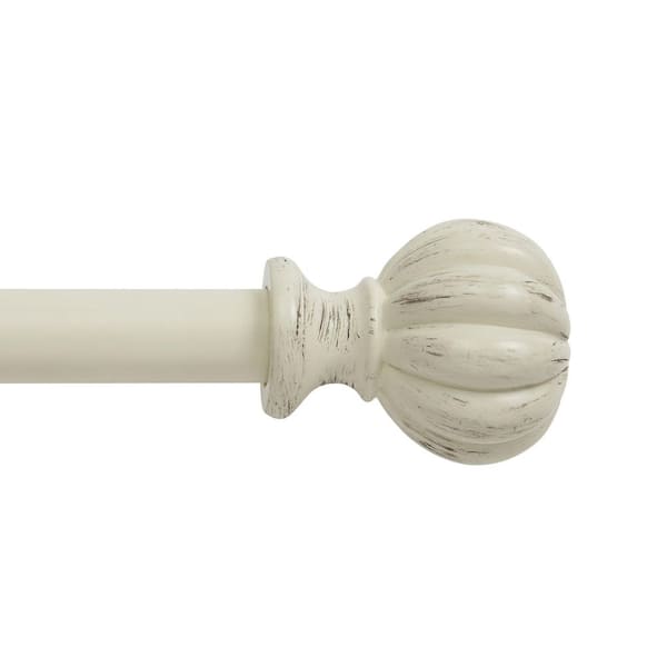 Kenney Rachel 28 in. - 48 in. Adjustable Single Curtain Rod 5/8 in. Diameter in Antique White Fluted Ball Finials