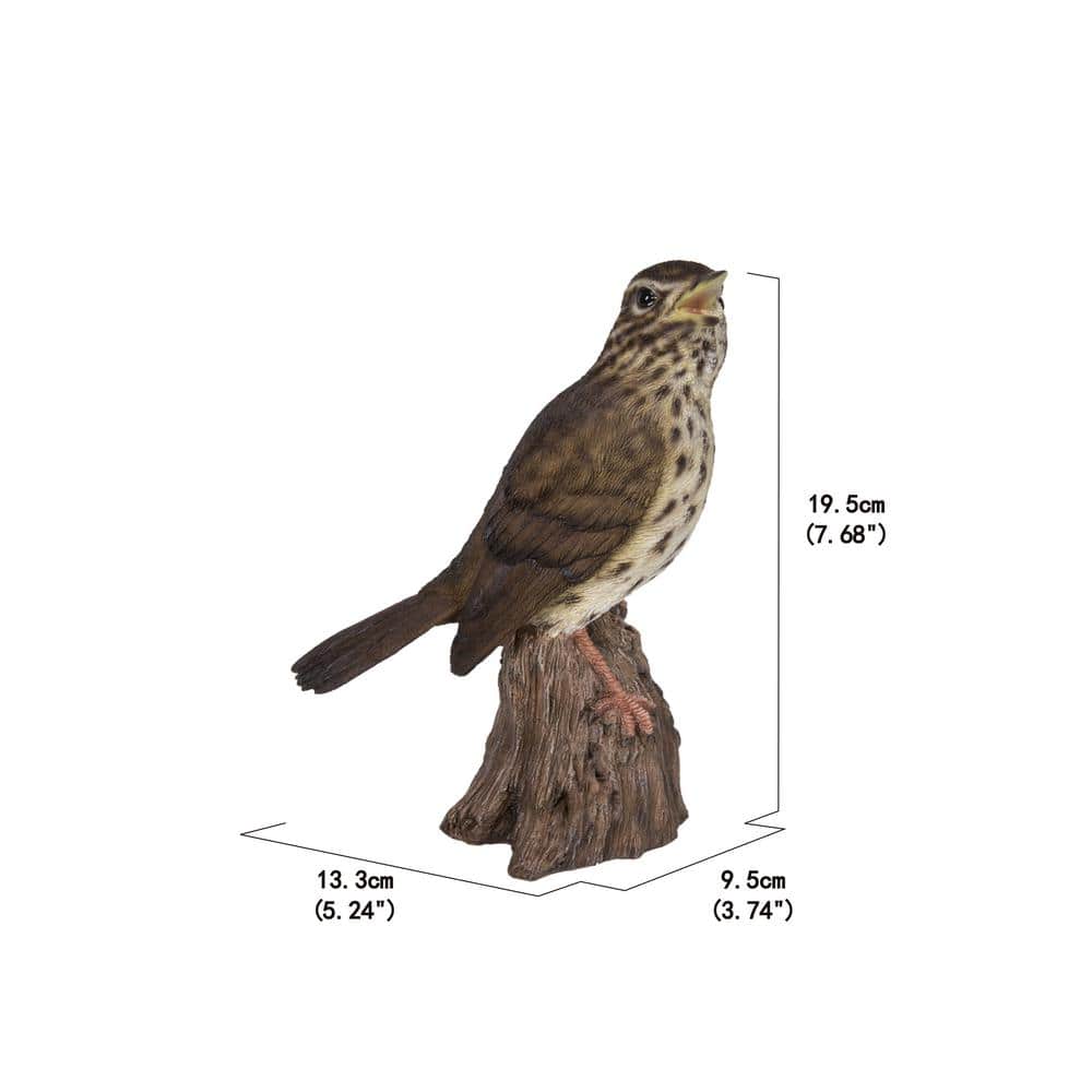 Brown Polyresin Songbird on Stump with Motion Sensor