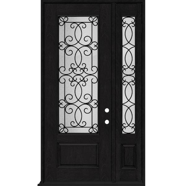 Steves & Sons Regency 51 in. x 96 in. 3/4Lite Georgian Decorative Glass LHIS Onyx Mahogany Fiberglass Prehung Front Door w/12 in.SL