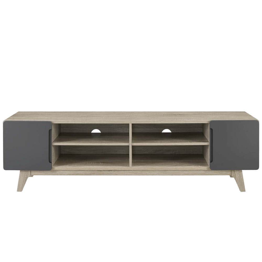 Natural Gray 70" Mid-Century Modern TV Stand with Cabinets