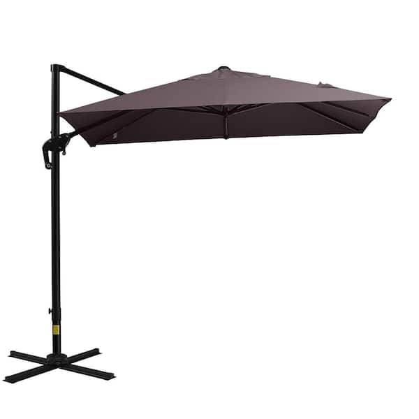 JimsMaison 8 ft. Aluminum Cantilever Patio Umbrella in Brown with Crank and Cross Base