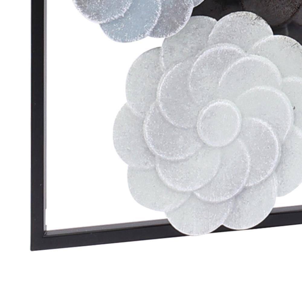 Large Black and Gray Metal Floral Wall Art Panels, Set of 2