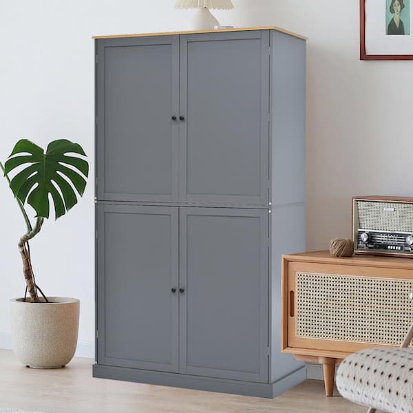 40.2 in. W x 20 in. D x 71.3 in. H Gray Linen Cabinet with 2 Drawers, 2 Adjustable Shelves, 8 Door Shelves