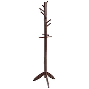 Walnut Wooden Coat Rack Entryway Hall Tree 2-Heights with 11-Hooks