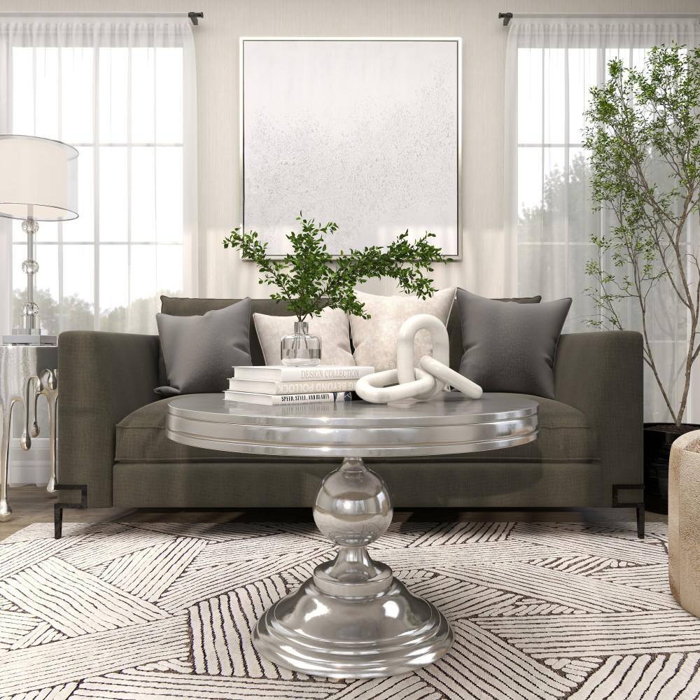 Elegant Goblet-Inspired Round Metal Coffee Table in Silver Finish