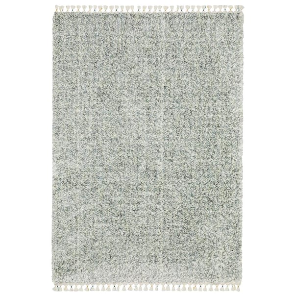 AVERLEY HOME Avalon Blue/Ivory 10 ft. x 13 ft. Contemporary Abstract Polypropylene Shag Tassel Indoor Area Rug