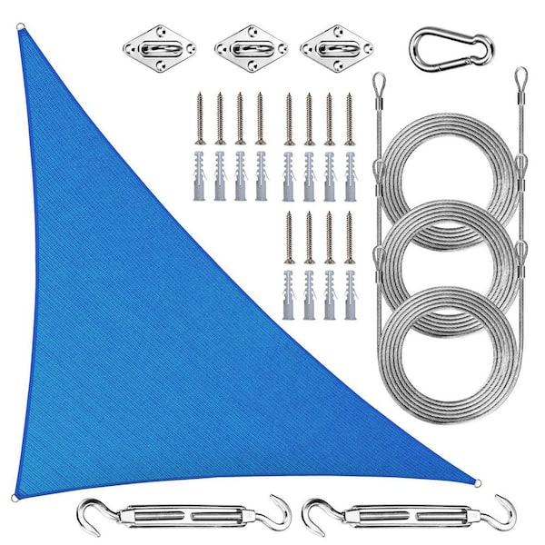 ROYAL SHADE 14 ft. x 14 ft. x 19.8 ft. Right Triangle Sun Shade Sail with Hardware Kit and Rope-Blue