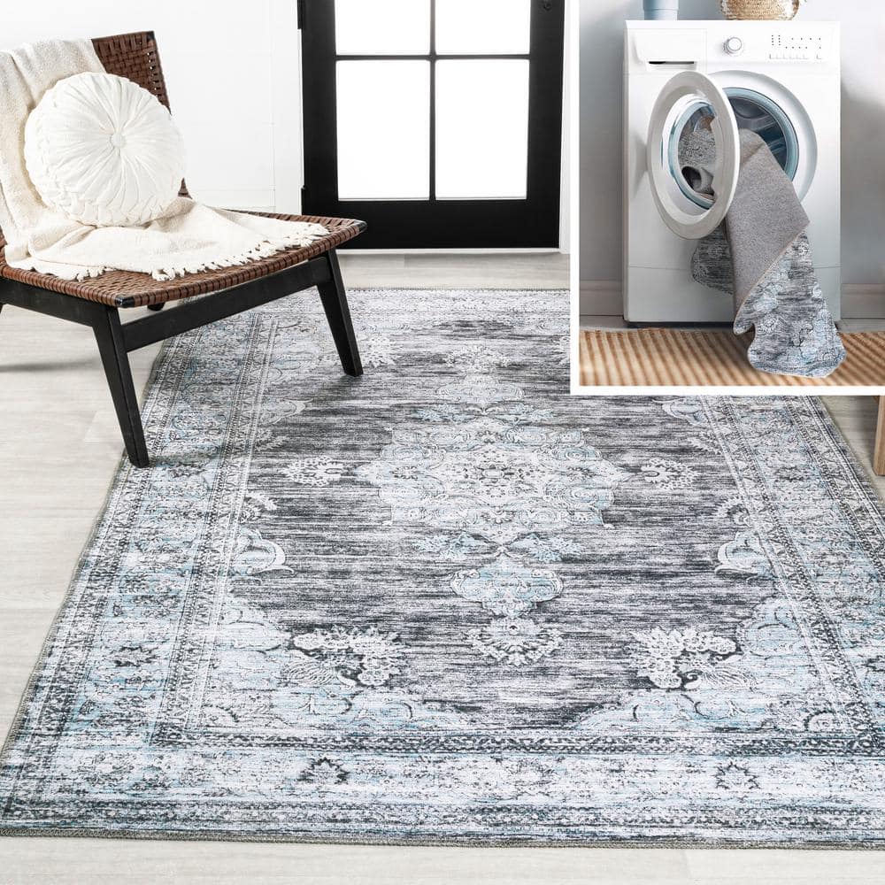 Bausch Bohemian Distressed Chenille Machine-Washable Dark Gray/Blue 4 ft. x 6 ft. Area Rug price history on PriceWatchPro