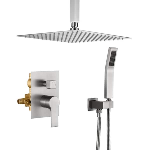 Aurora Decor ACA Single-Handle 1-Spray Square Shower Faucet with handheld Brushed Nickel (Valve Included)