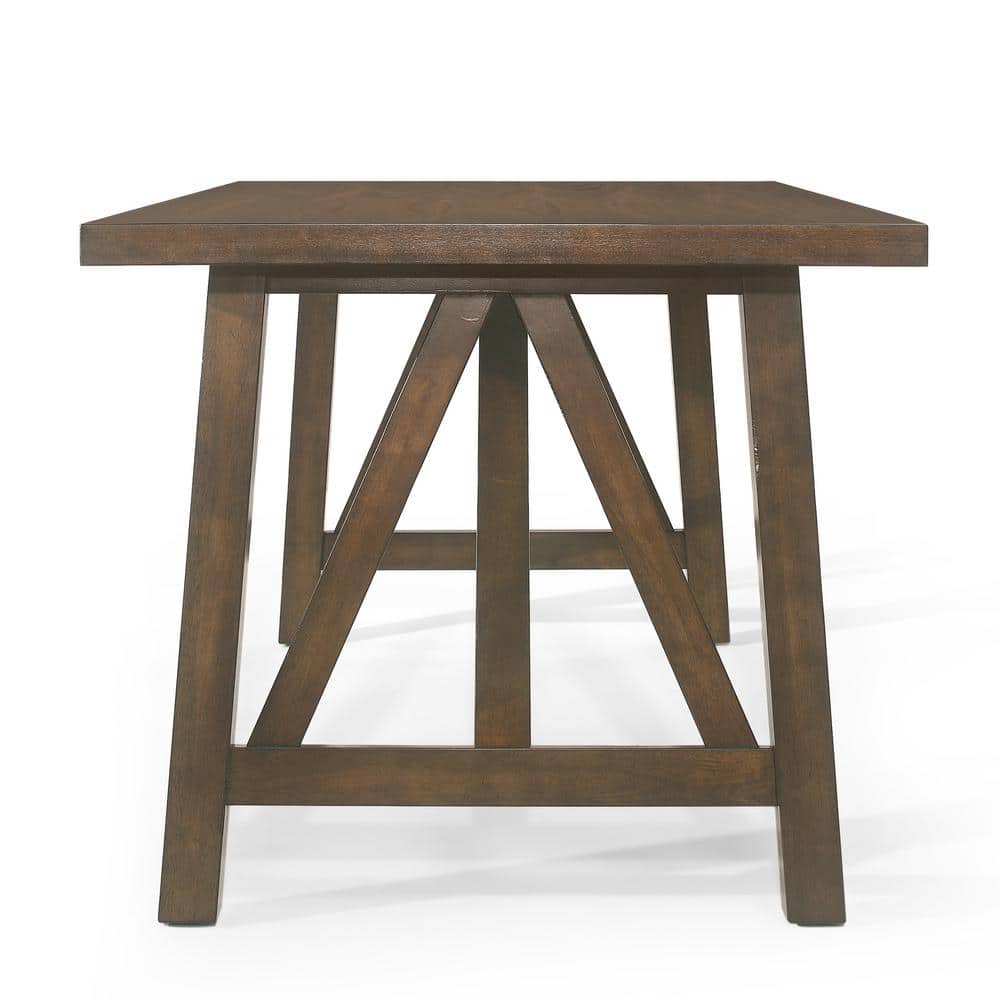 Antique Brown Farmhouse Wood Trestle Dining Table, 71"