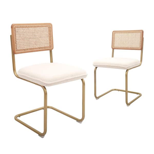Unbranded Modern Dining, Accent Rattan Kitchen, Armless Mesh Back Cane Chairs, Upholstered with Metal Chrome Legs, Set of 2, White