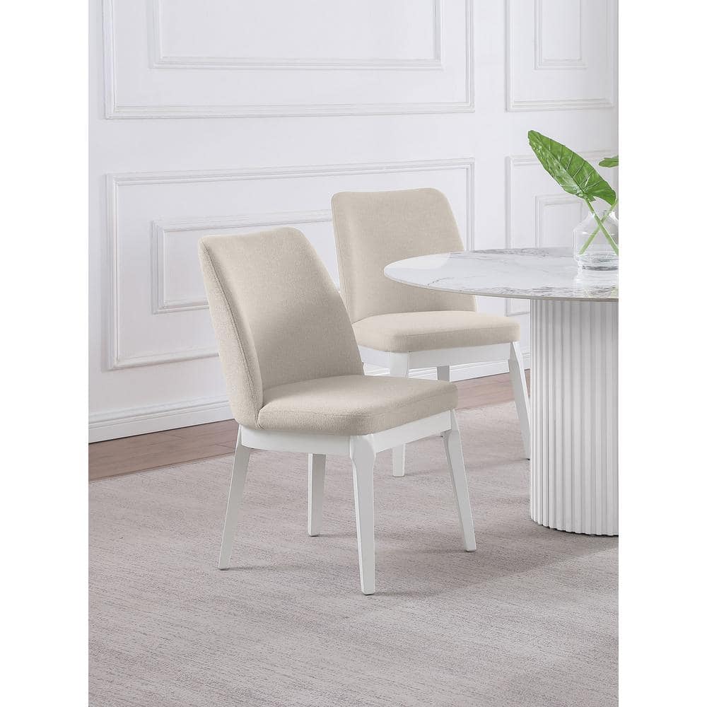Beige Upholstered High Back Side Chair with Wood Legs