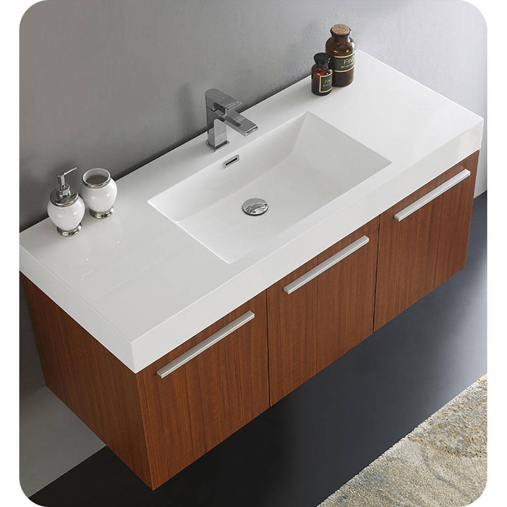 Vista 48" Teak Wall Hung Single Sink Vanity Base