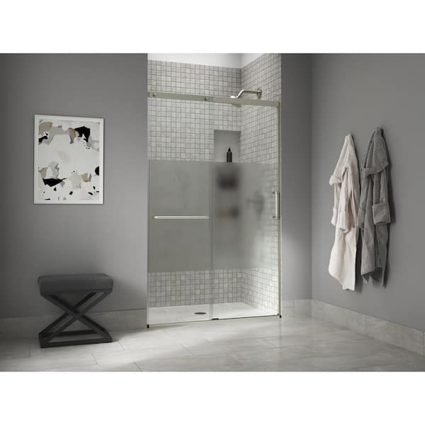 KOHLER Elate Tall 44-48 in. W x 76 in. H Sliding Frameless Shower Door in Anodized Matte Nickel with Crystal Clear Glass
