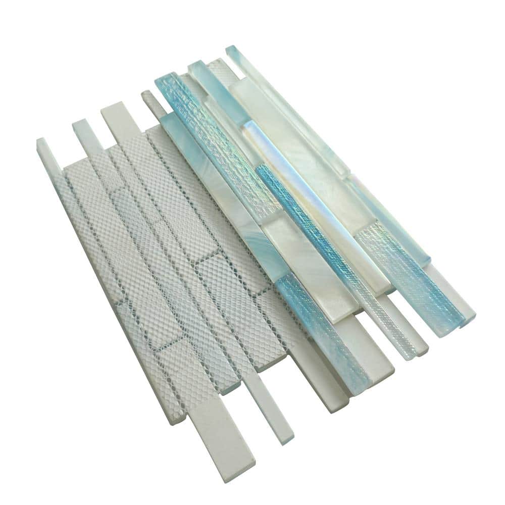 Aurora Blue Glossy Glass Interlocking Mosaic Tile
