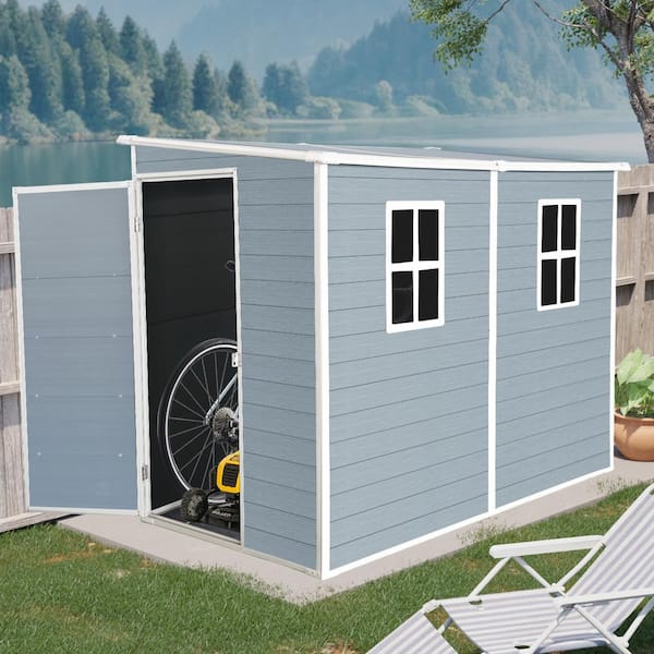 Gray 8 ft. W x 4 ft. D All-weather Waterproof Resin Outdoor Storage Shed with Floor, Windows, Lockable Door (32 sq. ft.)
