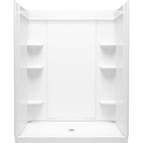 STERLING PLUMBING Medley 60 in. W x 72.5 in. H Four Piece Alcove Shower Stall with Aging in Place Backerboards in White