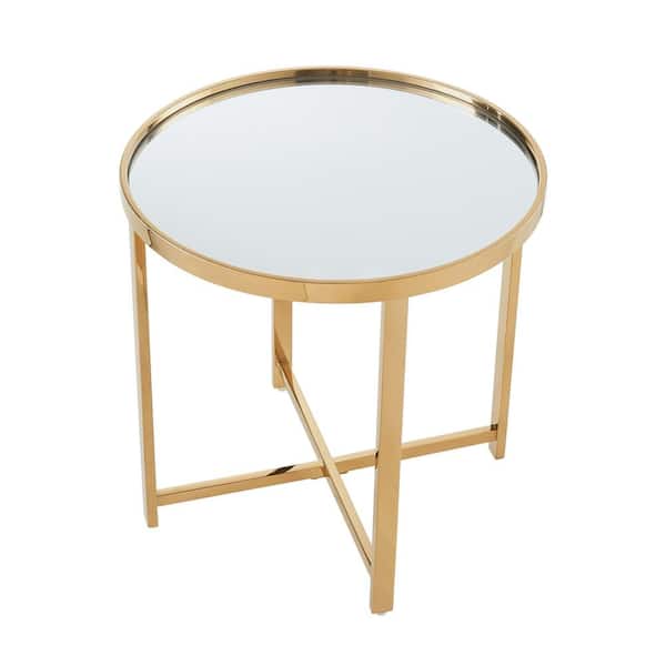 HomeRoots 21.6 in. Gold Glass End Table