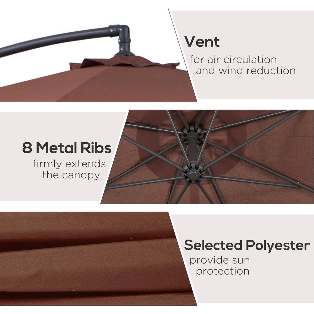 Brown Cantilever Patio Umbrella with UV Protection and Sturdy Stand