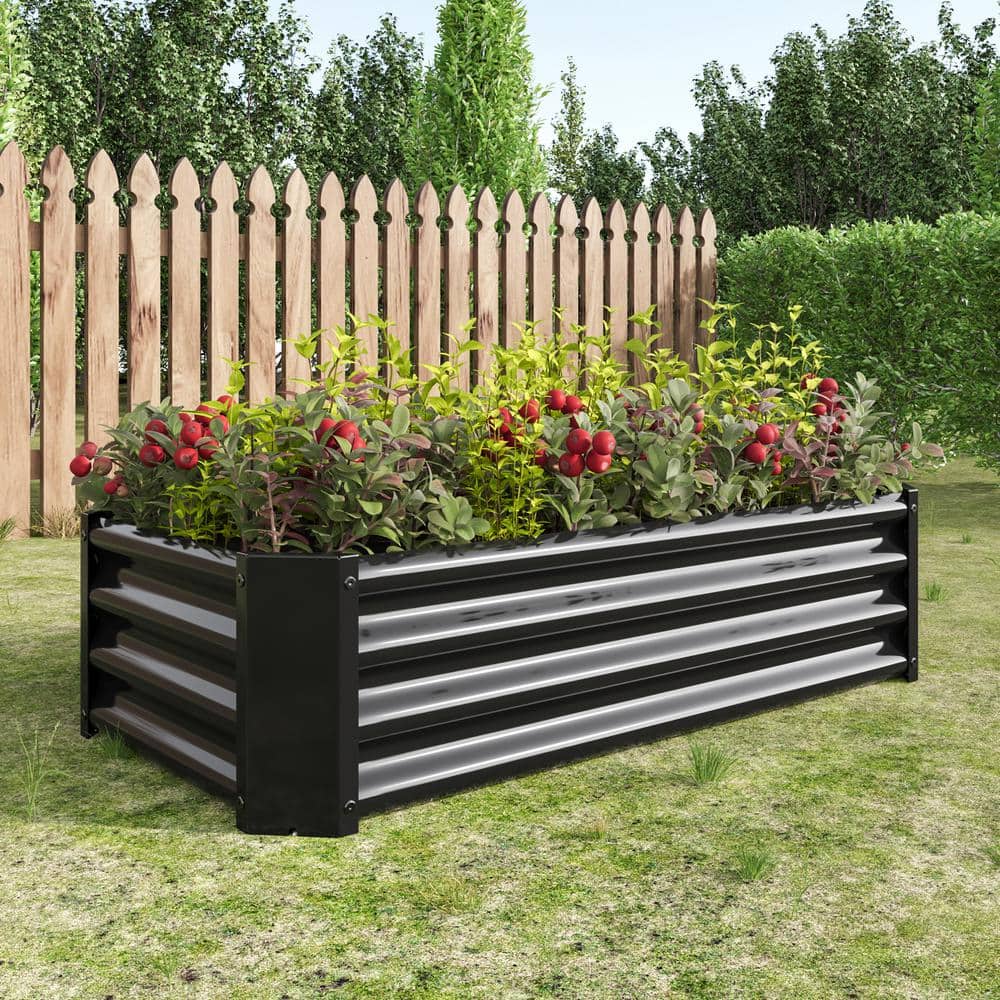 47 in. L x 24 in. W x 12 in. H Black Outdoor Metal Raised Garden Bed, Plant