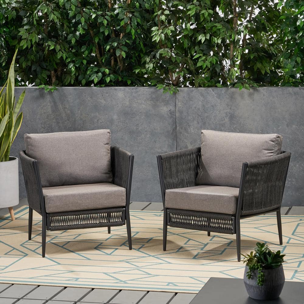 2-Piece Braided Rope Outdoor Club Lounge Chair for Patio Lawn Backyard with
