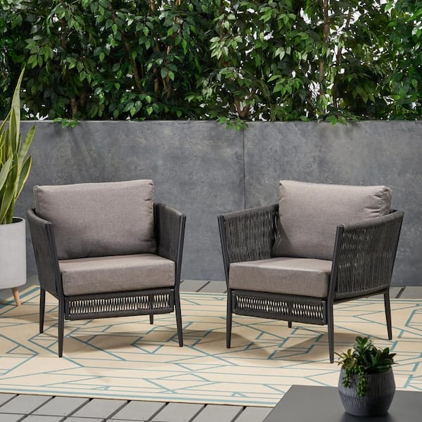 Unbranded 2-Piece Braided Rope Outdoor Club Lounge Chair for Patio Lawn Backyard with Cushions, Gray