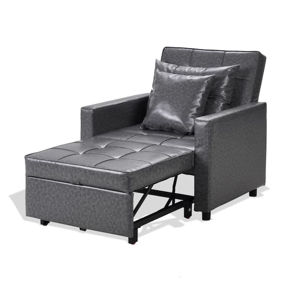 Unbranded 4-in-1 74 in.Width Light Gray Polyester Twin Size Folding Sofa Bed Multi-Function Chair/Ottoman