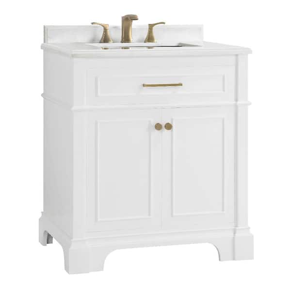 Home Decorators Collection Melpark 30 In W X 22 In D Bath Vanity In White With Cultured Marble Vanity Top In White With White Sink Melpark 30w The Home Depot