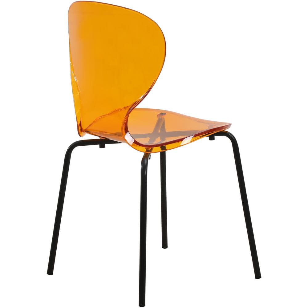 Amber Transparent Metal Side Chair with Black Base